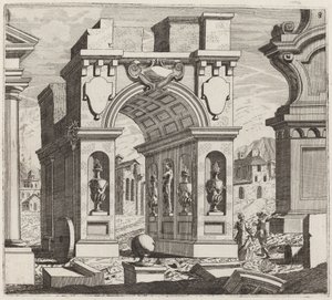 Architectural Fantasy with a Triumphal Arch by Giuseppe Antonio Landi