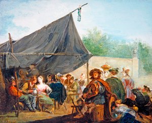 An Encampment Scene with Figures Drinking