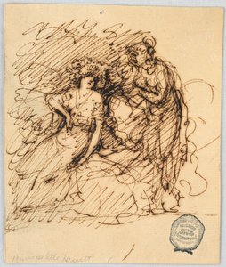 Figural Sketch with a Seated Girl Conversing with a Standing Girl