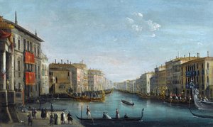 View of the Grand Canal from the Palazzo Balbi looking toward the Rialto Bridge with a Regatta