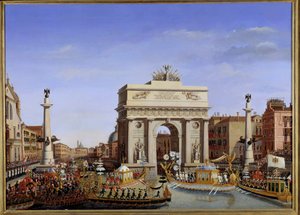 Visit of Napoleon I to Venice from 28 November to 8 December 1807: entrance of the Emperor in gondola on the Grand Canal Procession of gondolas by Giuseppe Borsato