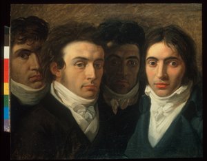 Self-portrait with Felice Bellotti, Gaetano Cattaneo and Carlo Porta by Giuseppe Bossi