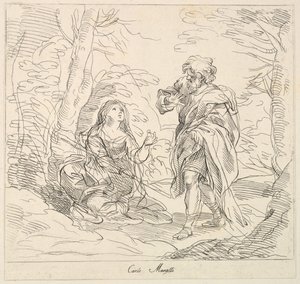 Seated woman and Bearded Man in a Landscape by Giuseppe Canale