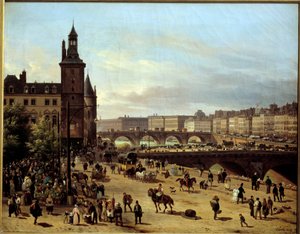View of the Flower Walk, Clock Tower, Pont au Change and Pont-Neuf in Paris