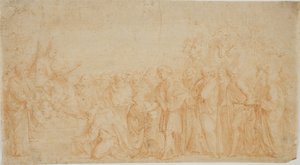 A Pope Enthroned Receiving Homage from a Crowd