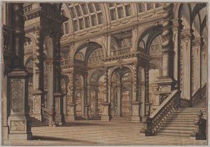 Monumental Vaulted Hall with Staircase by Giuseppe Galli Bibiena