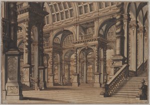 Monumental Vaulted Hall with Staircase, Second Quarter 18th Century by Giuseppe Galli Bibiena