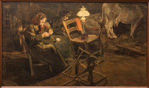 In the Cowshed by Giuseppe Graziosi