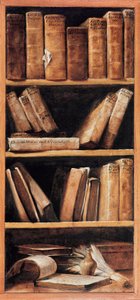 Still Life with music books. Painting by Giuseppe Maria Crespi dit lo Spagnolo 1715 by Giuseppe Maria Crespi