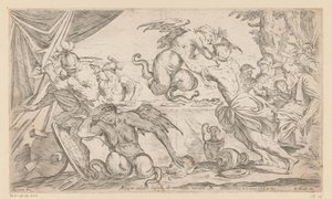 Aeneas and His Companions Fighting the Harpies, Wanderings of Aeneas (series title) by Giuseppe Maria Mitelli