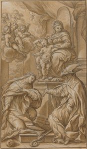 The Madonna and Child Enthroned, Adored by Two Saints by Giuseppe Nicola Nasini