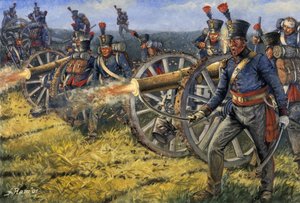 First Empire: Dutch Belgian Artillery Soldiers Firing Cannon Shots at the Battle of Waterloo
