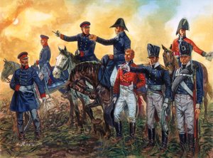 Arthur Wellesley, Duke of Wellington, and Gebhard Leberecht von Blucher at the Battle of Waterloo 18 June 1815 (Illustration by Giuseppe Rava) by Giuseppe Rava