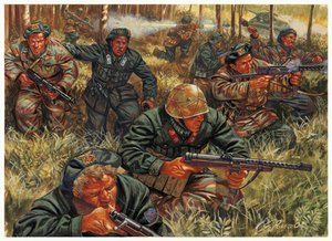 Second World War: Prince Junio Valerio Scipione Borghese (1906-1974) at the head of Italian unit Xe Flotiglia MAS or DECIMA MAS or X Mas by Giuseppe Rava