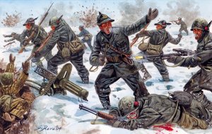 Second World War, Russian Front: Italian Alpine Hunters in Russia - Illustration by Giuseppe Rava by Giuseppe Rava