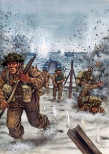 Second World War: Scottish soldiers during the Debarkage in Normandy 6/06/1944 by Giuseppe Rava