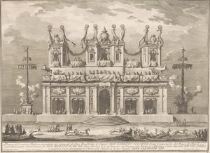 The Seconda Macchina for the Chinea of 1765: A Decorated Building with Cockaigne Poles by Giuseppe Vasi, after Giuseppe Palazzi, after Paolo Posi