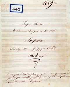 First Page of Musical Score of Symphony of Luisa Miller, Opera by Giuseppe Verdi