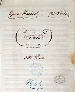 First Page of Original Musical Score of Macbeth Opera by Giuseppe Verdi