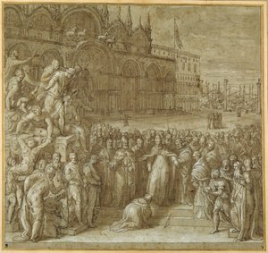 The reconciliation between Pope Alexander III and Frederick Barbarossa, in the presence of Doge Sebastiano Ziani by Giuseppe della Porta Salviati