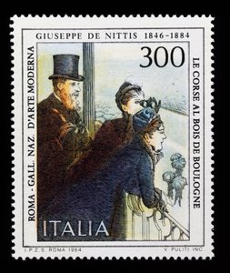 Postage Stamp from Italian Art Series Honoring Giuseppe de Nittis by Giuseppe or Joseph de Nittis