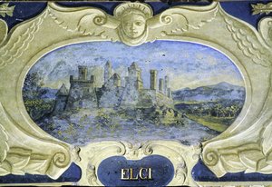 Elci, from a series of cartouches depicting images of the residences owned by Conte Pannochieschi d