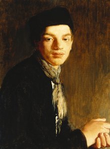 A Youth, half length, wearing a Black Hat and a Neckscarf