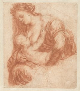 Woman Breastfeeding a Child (Art Book or Study Album by Caspar Netscher series)