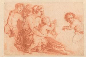 Woman with Various Children, Kunstboek or Study Album by Caspar Netscher (series title)