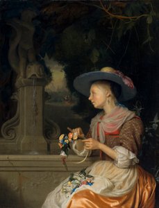 Woman Weaving a Crown of Flowers, c.1675-80