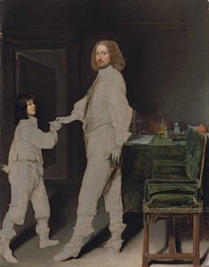 Portrait of a Man, Full-Length, Handing a Letter to a Boy, in an Interior