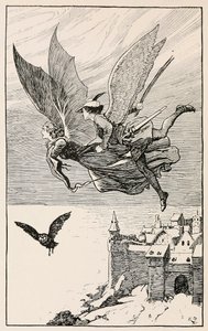 The travelling companion flew behind her, from Fairy Tales from Hans Anderson by Gordon Browne