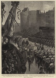 The Procession in High Street, Windsor, Bluejackets drawing the Gun-Carriage by Gordon Frederick Browne