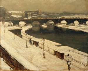 Elbe and Augustus Bridge in Winter