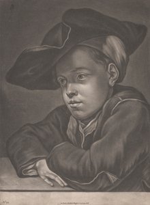 Boy Seated at a Table by Gottlieb Heiss
