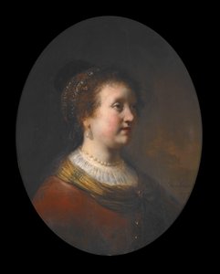 Woman in a Red Dress and Pearls by Govaert Flinck
