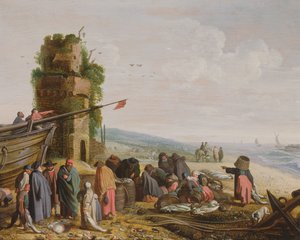Fisherfolk on the Beach with their Catch by Govaert Jansz