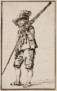 A Standing Soldier with a Musket Over His Shoulder by Govert Flinck