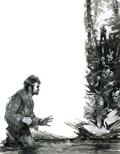 Alexander Mackenzie Threatened by Indians in a River