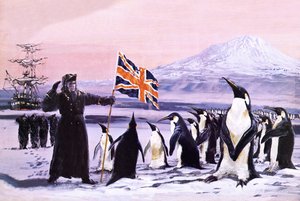 James Clark Ross planting the Union Jack into the Antarctic ice in 1840