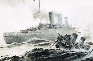 The Queen Mary Runs into Her Escort, the Curacoa, Sinking the Ship
