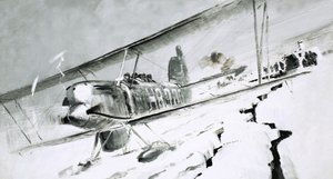 Unidentified Biplane Landing on Cracked Ice