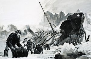 Unidentified shipwreck on an icy glacier