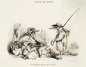 Caricature of birds from Album des betes by Jean-Ignace-Isidore Gerard, known by pseudonym Jean-Jacques or J. J. Grandville, and Wilhelm von Kaulbach by Grandville