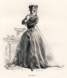 Lioness with a Pistol and a Whip. Illustrated Vignettes by JJ Granville. Engraving Signed Andrew, Best and Leloir in the Section 