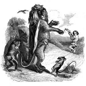 The lion and the rat: La Fontaine fable illustrated by Grandville