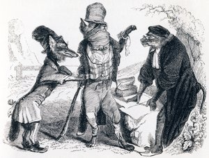 The Wolf Pleading Against the Fox in Front of the Monkey - Fables by La Fontaine by Grandville