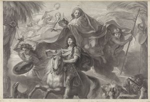 Allegorical Equestrian Portrait of Louis XIV, King of France by Gérard Edelinck