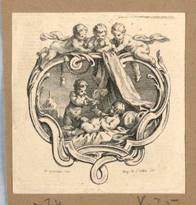 A Boy Bringing Soup to a Sick One, On Escutcheon by Gravelot