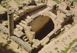 Aerial view of the nymphaeum, restored by the Romans in c.20 BC by Greek